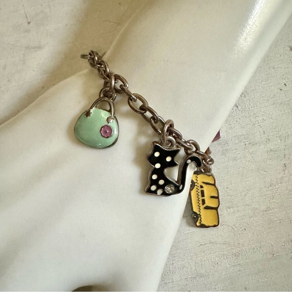Silver tone enamel charm bracelet